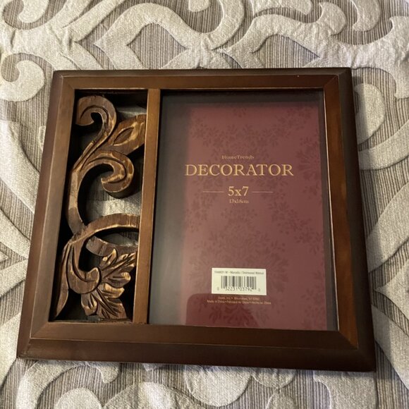 Home Trends Decorator Brown Wood Frame Decorative Scroll 5x7 Distressed Walnut - Picture 1 of 2